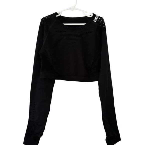 Gymshark Black Seamless Mesh Crop Top Size S - Picture 1 of 6